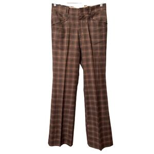 Vintage Tip Top Brown Plaid Wool Trousers Mens 70s Flare Leg Made in Canada